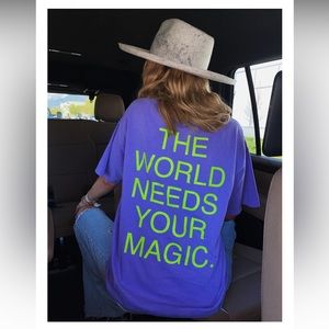 LALA ORIGINAL: The World Needs Your Magic™ Tee in Lavender + Neon